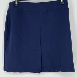 BOSTON PROPER NAVY BLUE PULL‎  ON SKIRT W/COMFORTABLE STRETCH GREAT TRAVEL SKIRT